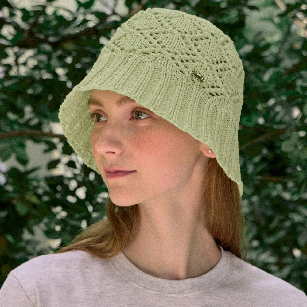 Crochet Knit Bucket Hat - Light Green