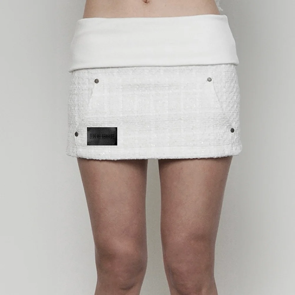 Rib Hoodie Pocket Tweed Skirt ( WHITE )