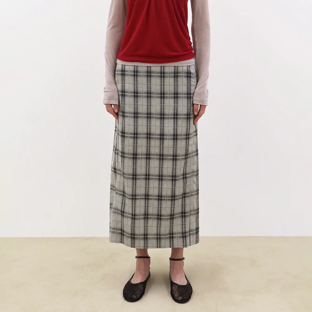Check H-Line Skirt (Light Grey)