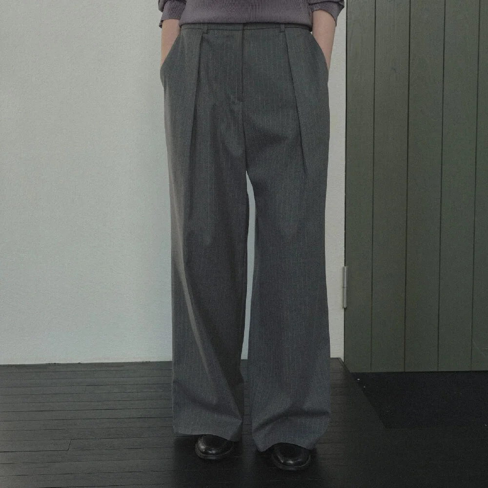 Stripe back banding pants _Gray