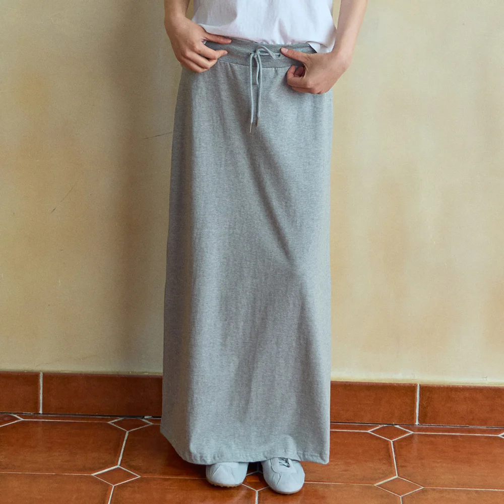 Silket Basic Long Skirt_MELANGE GRAY(WB6SK03)