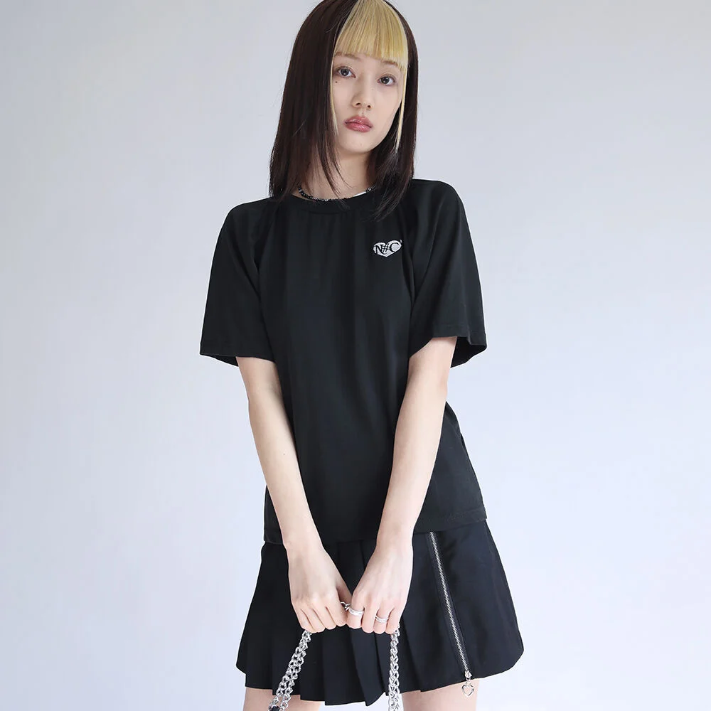 LAYERED BOLERO HALF SLEEVES T-SHIRT BLACK