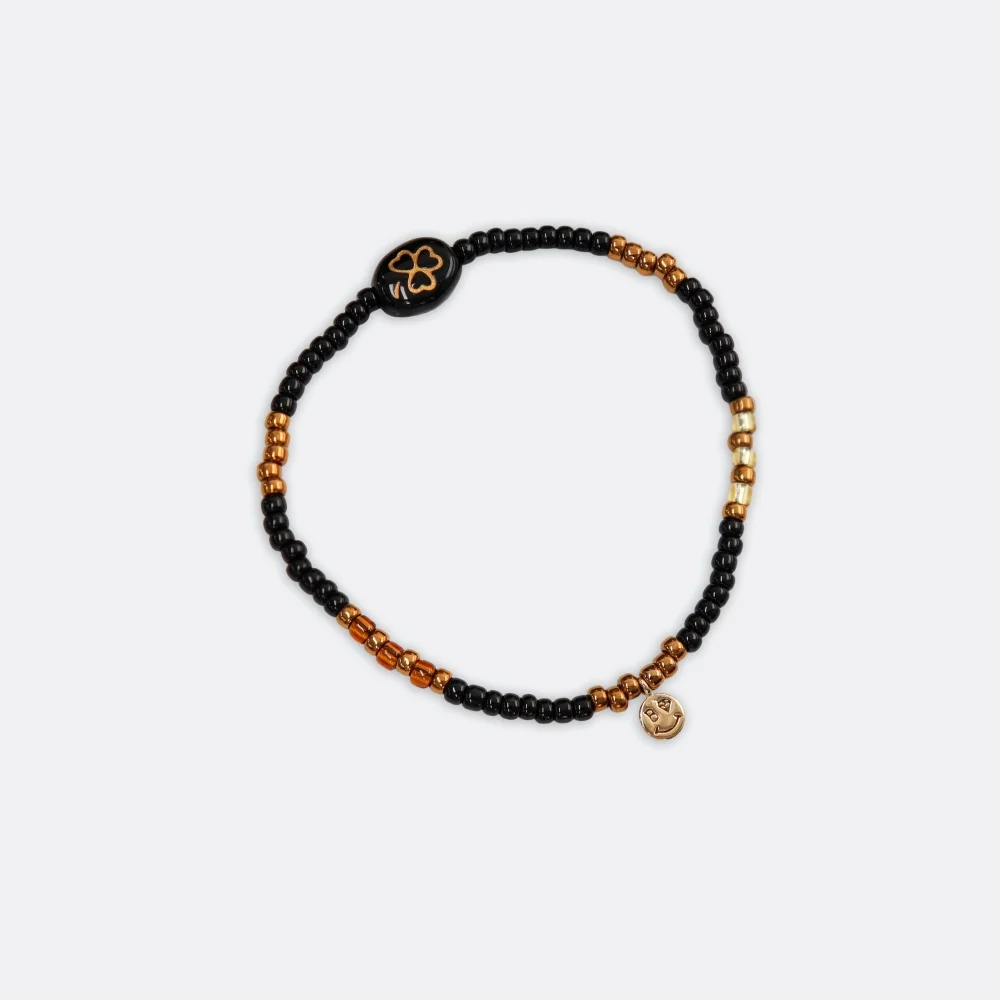 Clover glass ball black beads Bracelet 三葉草 玻璃珠 笑臉 吊飾 黑色 串珠 手鏈