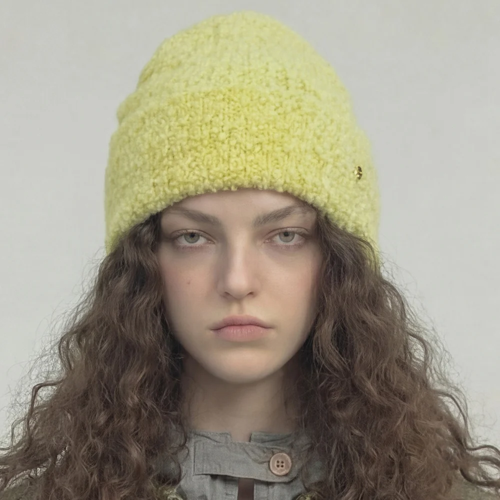 馬海毛 圈圈紗 針織衫 冬季 長版冷帽 FLUFFY BEANIE / MOHAIR BOUCLE / LEMON