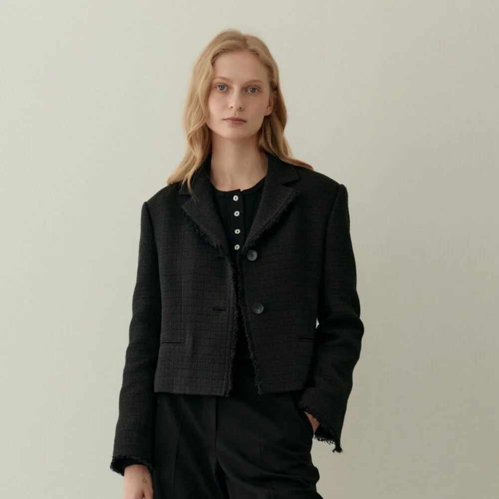 FRINGE TWEED JACKET BLACK