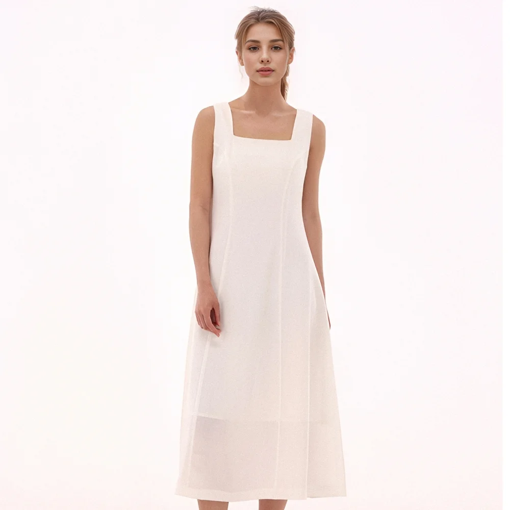 Square neck Sleeveless Dress _White