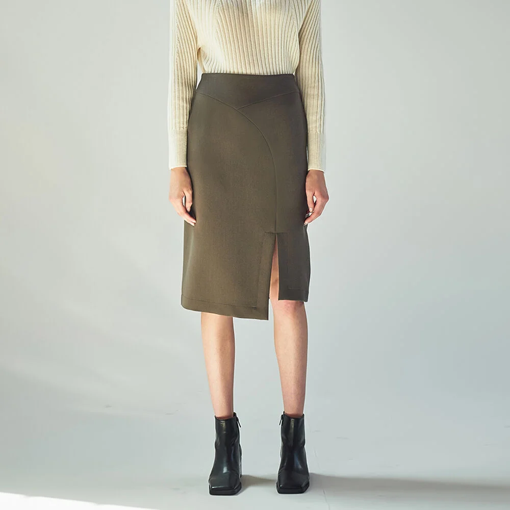 FRONT-SLIT PENCIL SKIRT_D.BROWN