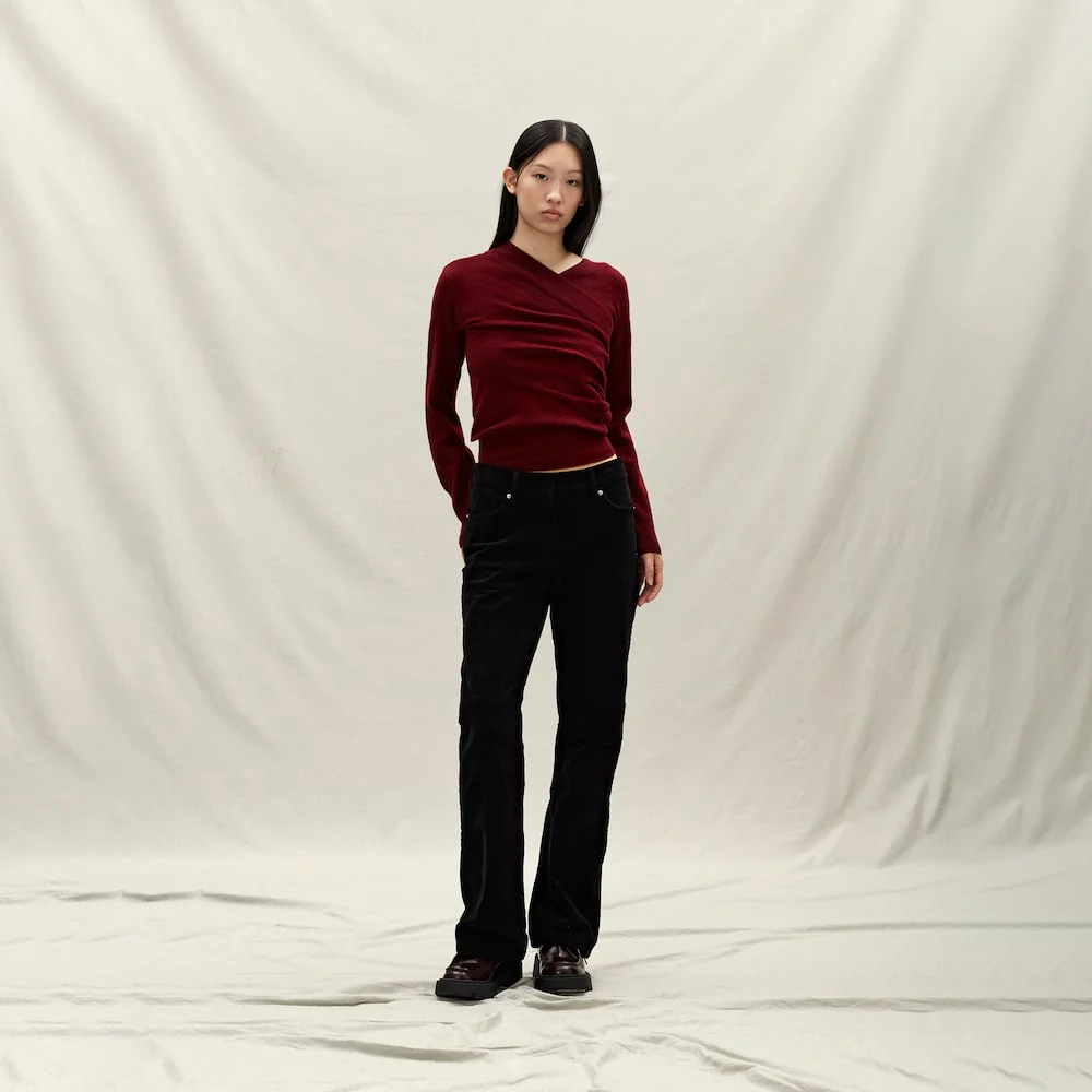 Eyelet Knit Cross Layered Pullover Magenta (AG5951A05W)