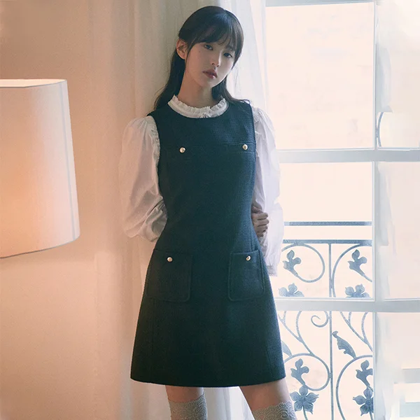 TWEED SLEEVELESS ONEPIECE BLACK