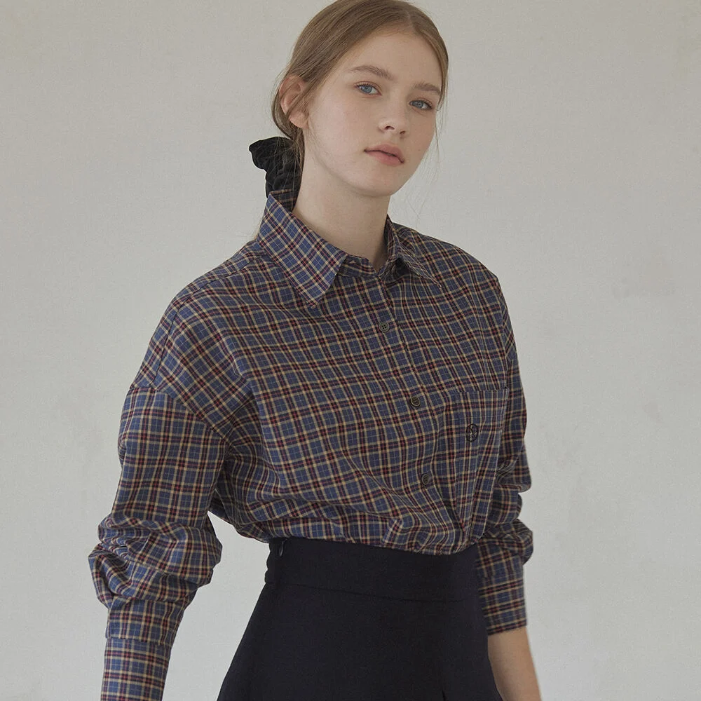 Emblem Logo Check Shirt - Blue