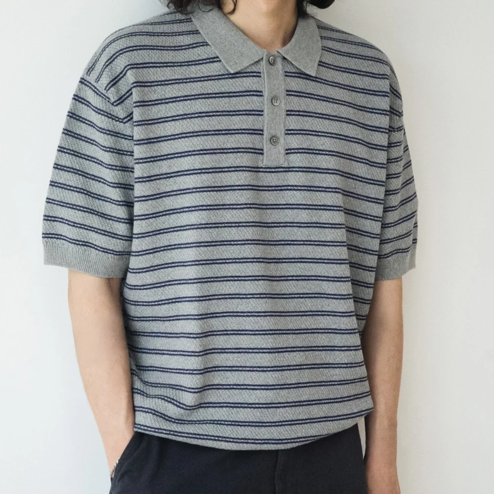 HARD TWIST 2LINE STRIPE POLO KNIT
