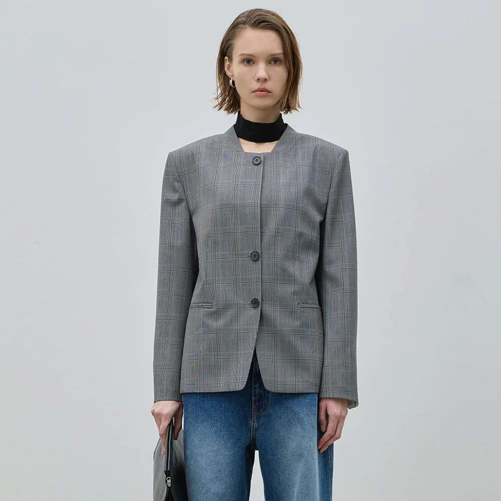 ALAN CHECK COLLARLESS JACKET