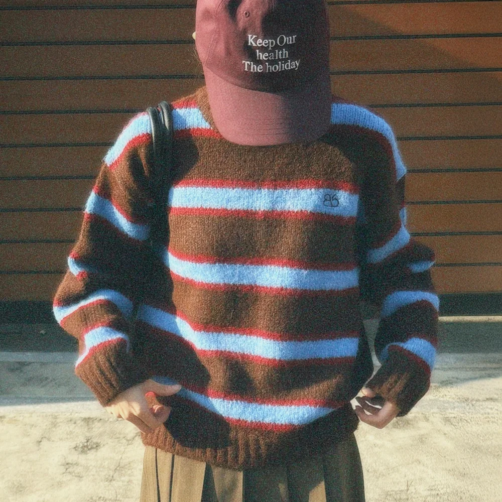 條紋 針織衫 (Brown)