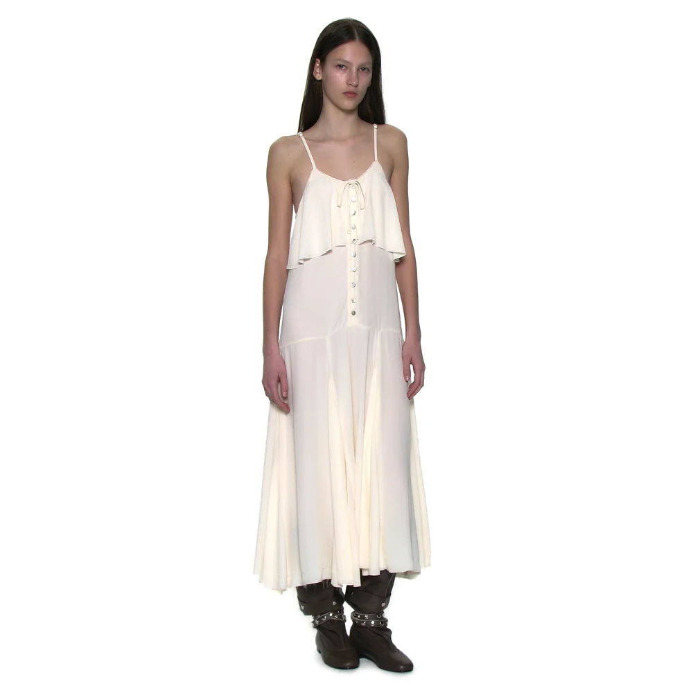 RUFFLE LACE TRIM FLARE SLIP DRESS_IVORY