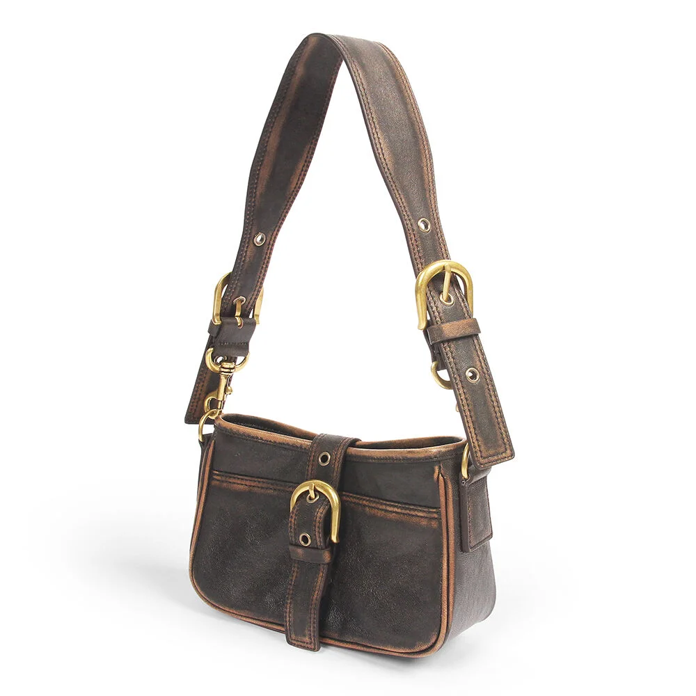 Lambskin Vintage Mini Hobo Bag in Brown