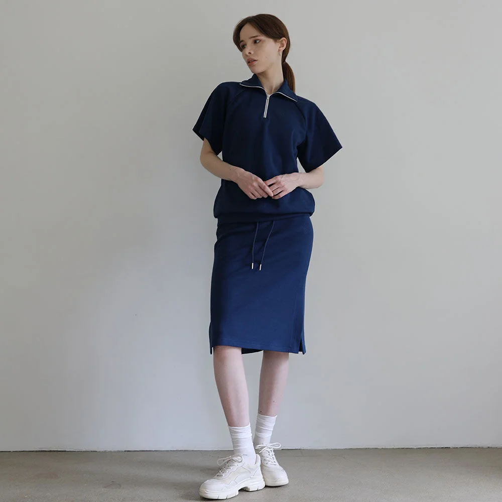 Cotton-blend slit skirt - Navy