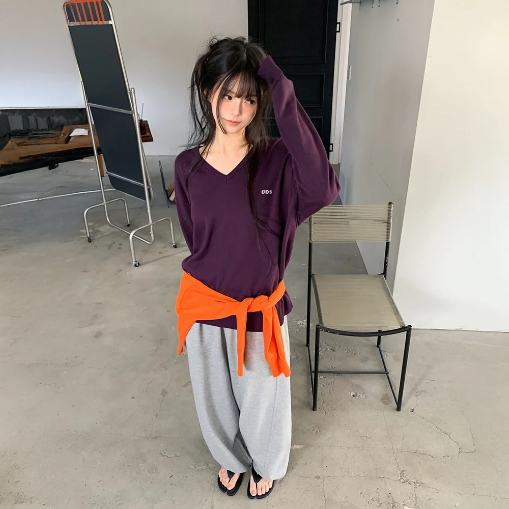 Classic V Neck Knit (Purple)