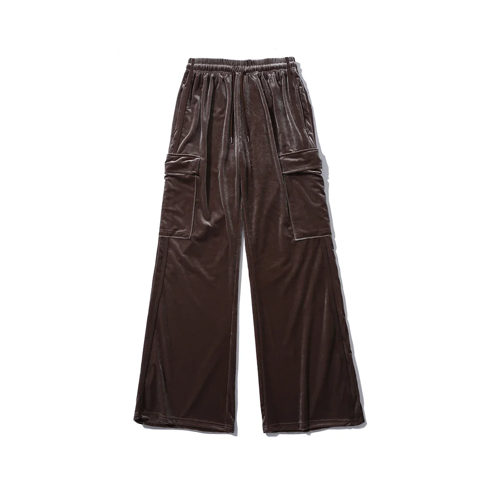 絲絨 運動 工裝 Bootcut Line 褲子 啡色