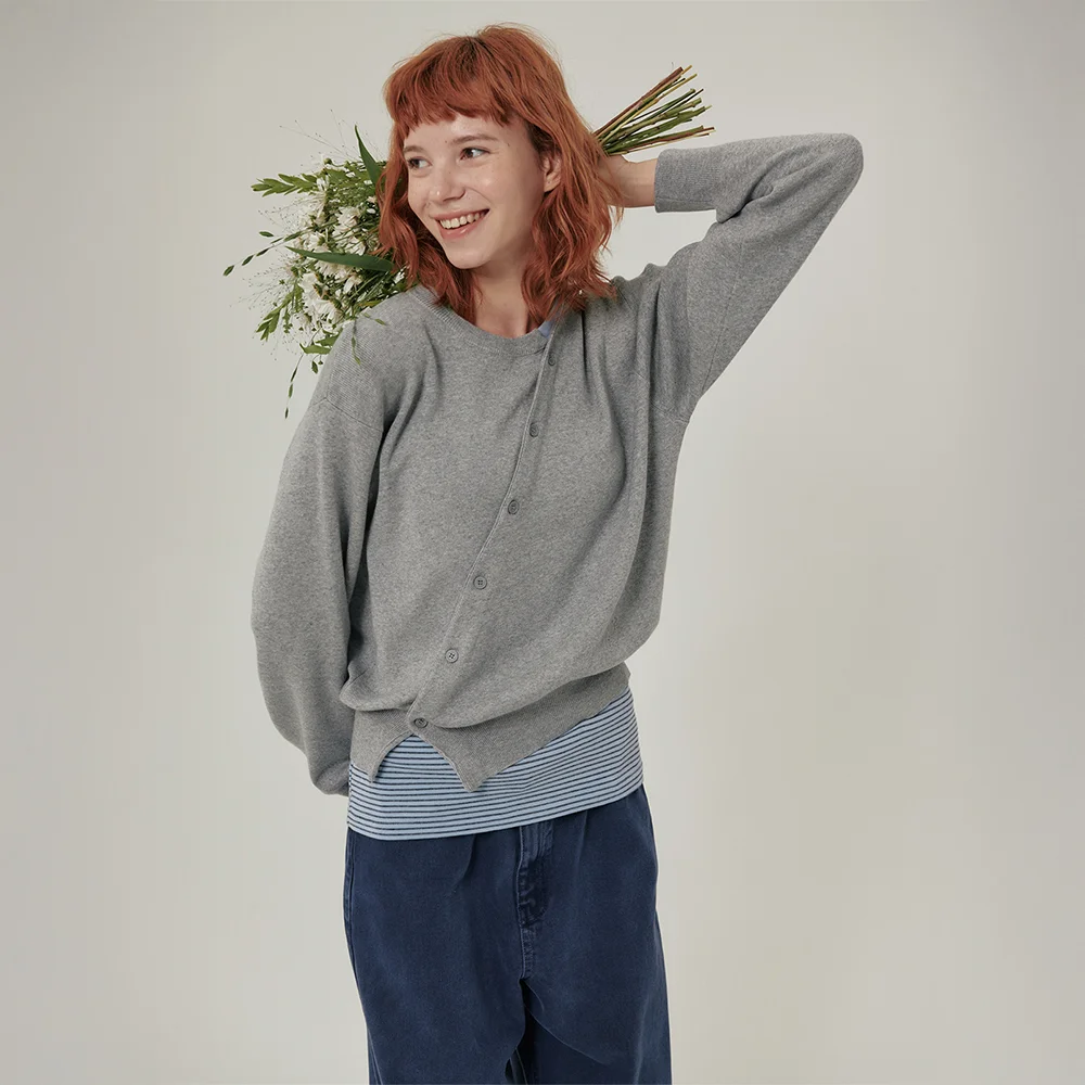 Floa Unbalanced Cardigan Grey