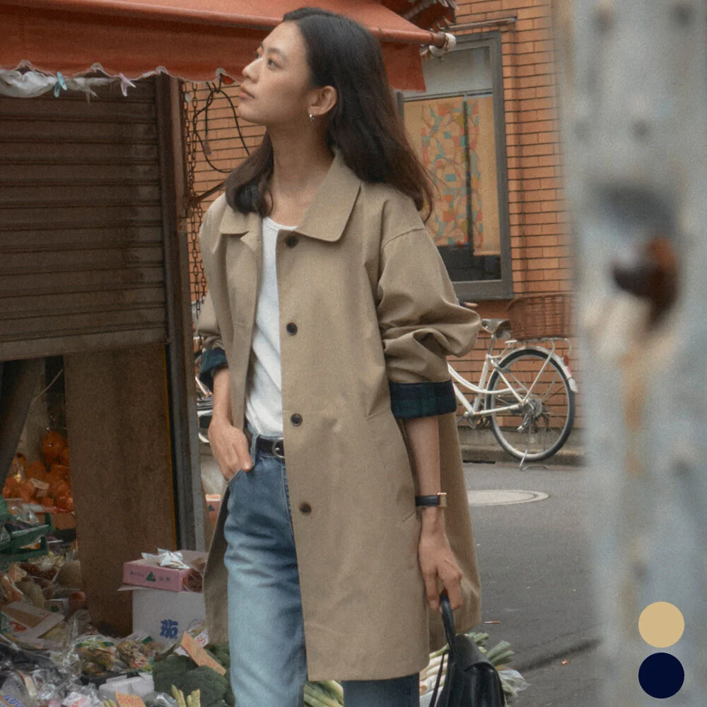 Check detail trench coat_2color