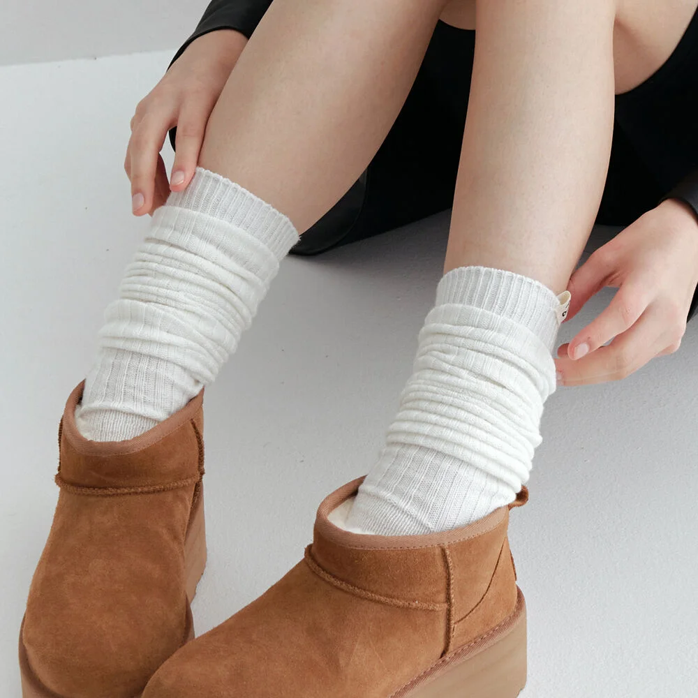 Basic Soft Wool Libbed Knee Socks (3Colors)