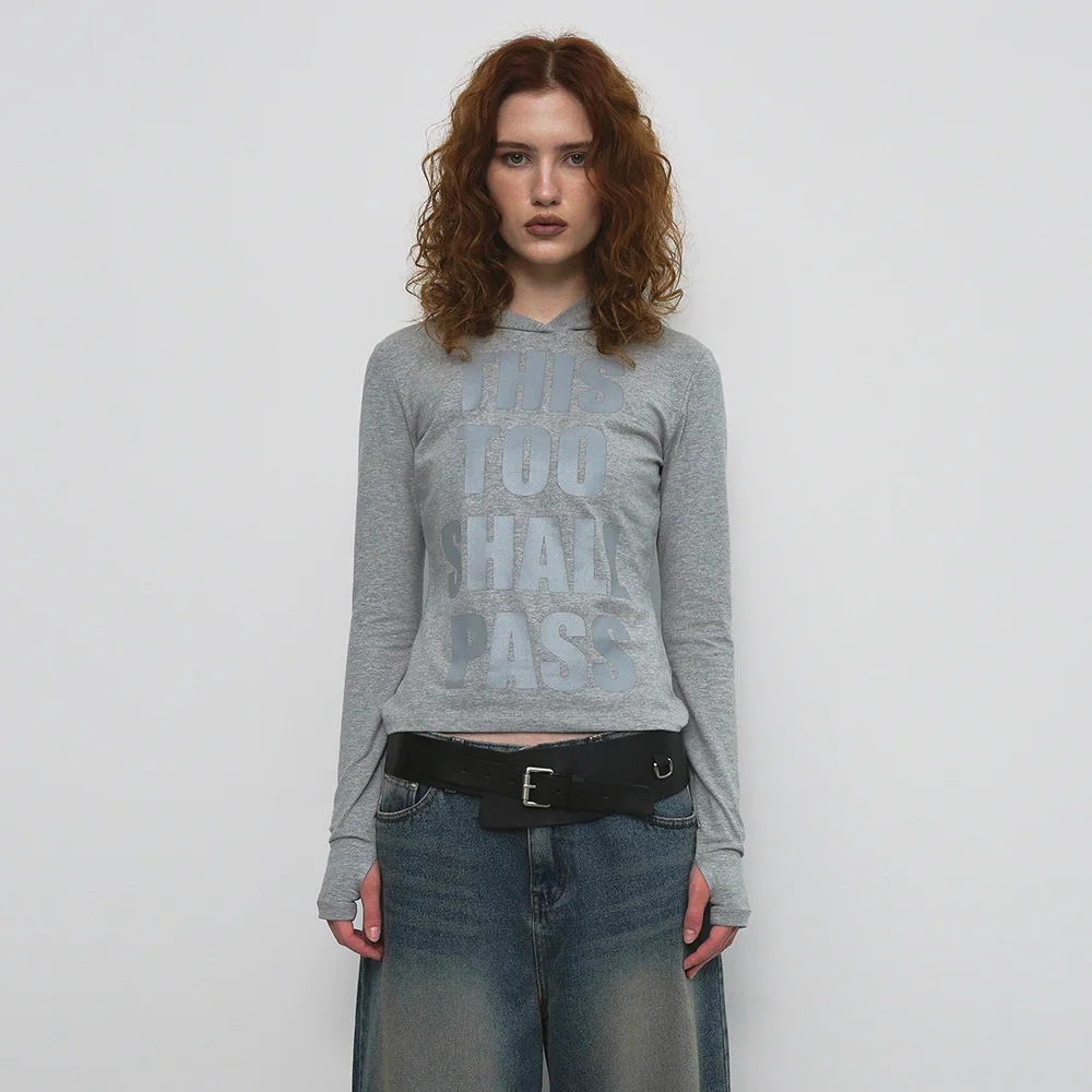 LETTERING HOOD T-SHIRT_MELANGE GREY