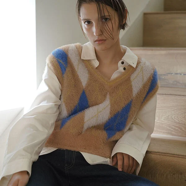 COLOR BRUSH ARGYLE KNITWEAR VEST (VT-0248)