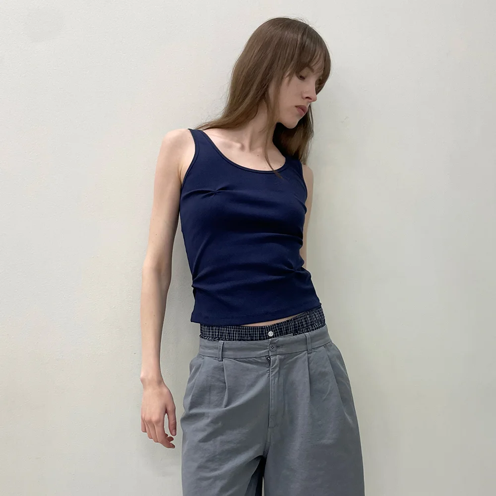 RUCHED SLEEVELESS_NAVY