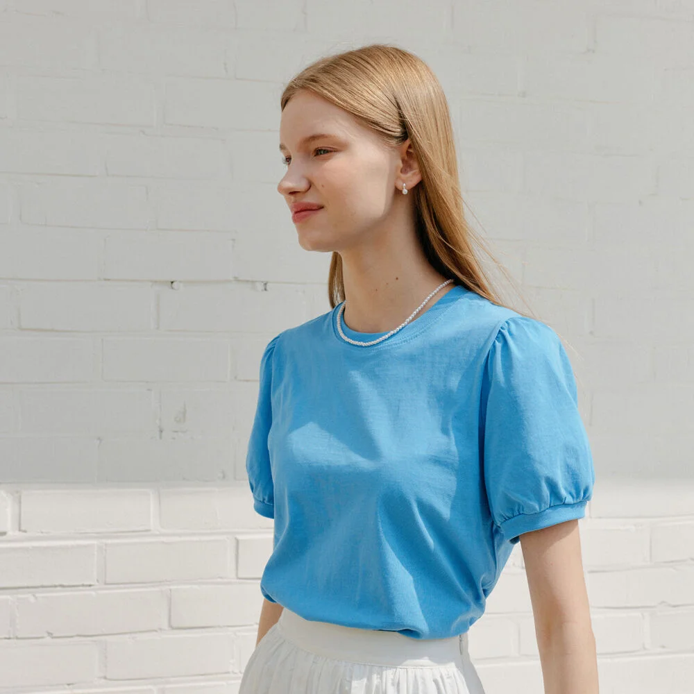 COLOR SHIRRING T-SHIRT_BLUE