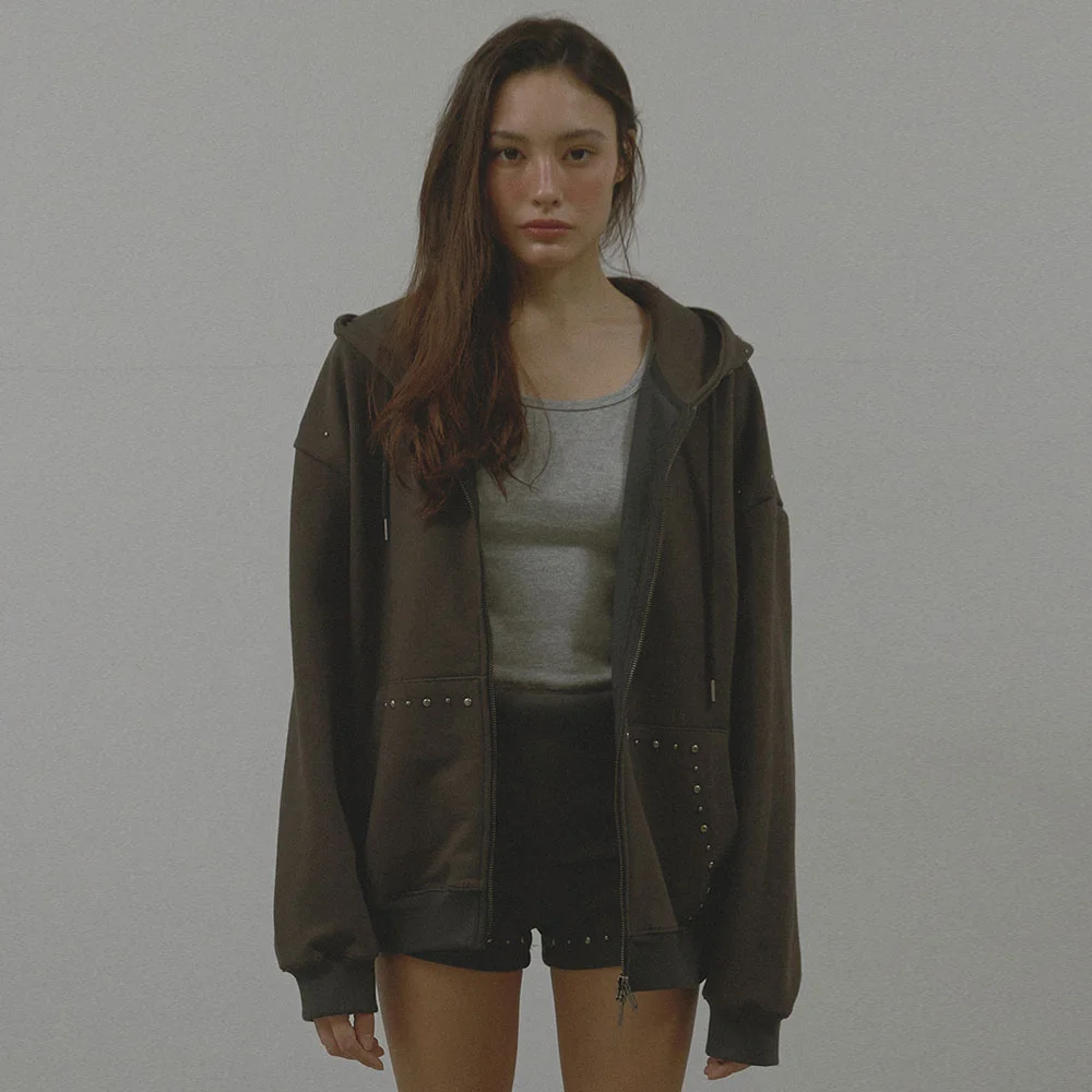 STUD HOOD ZIP-UP (CHARCOAL)