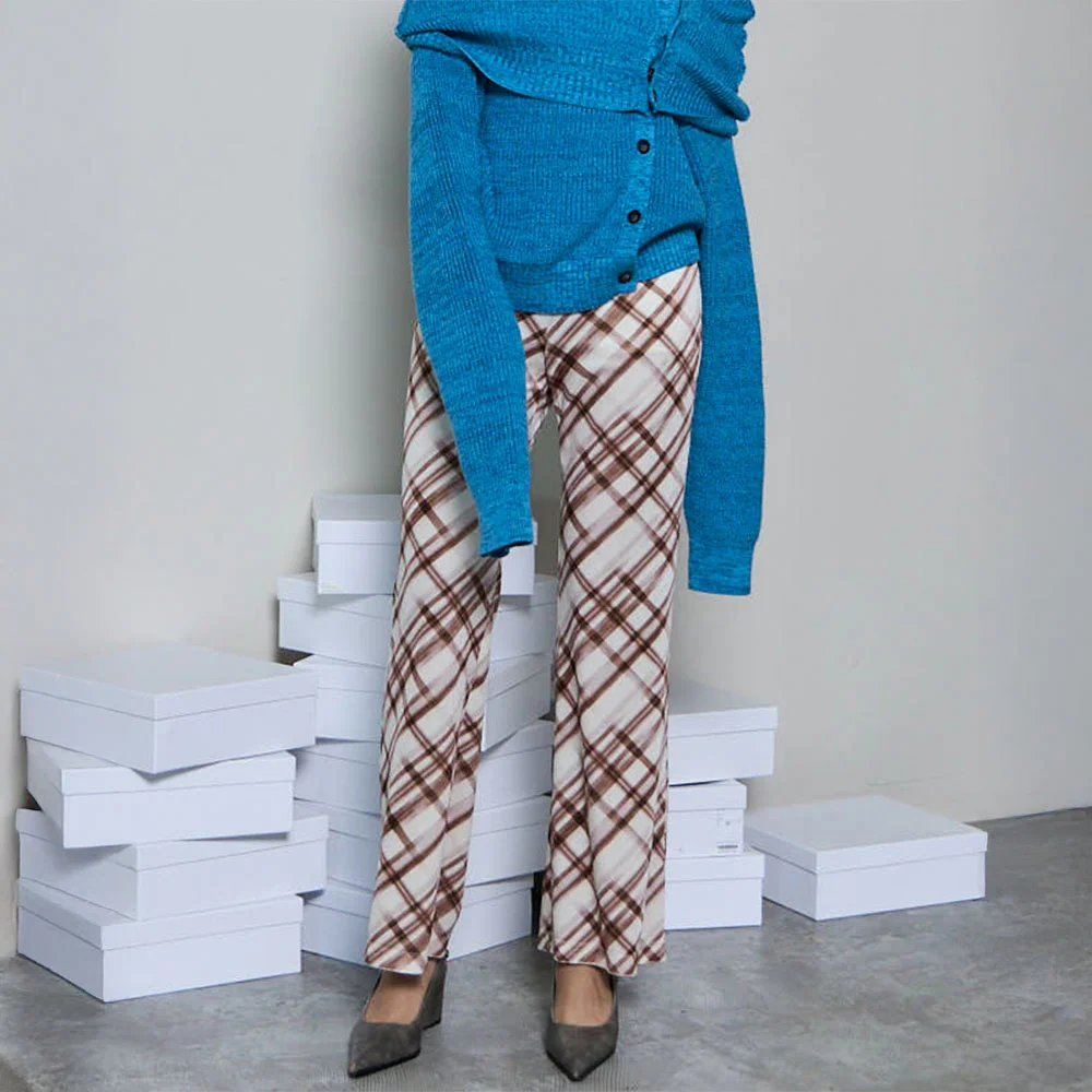 MULTIWAY LAYERED PLAID VELOUR PANTS (IVR)