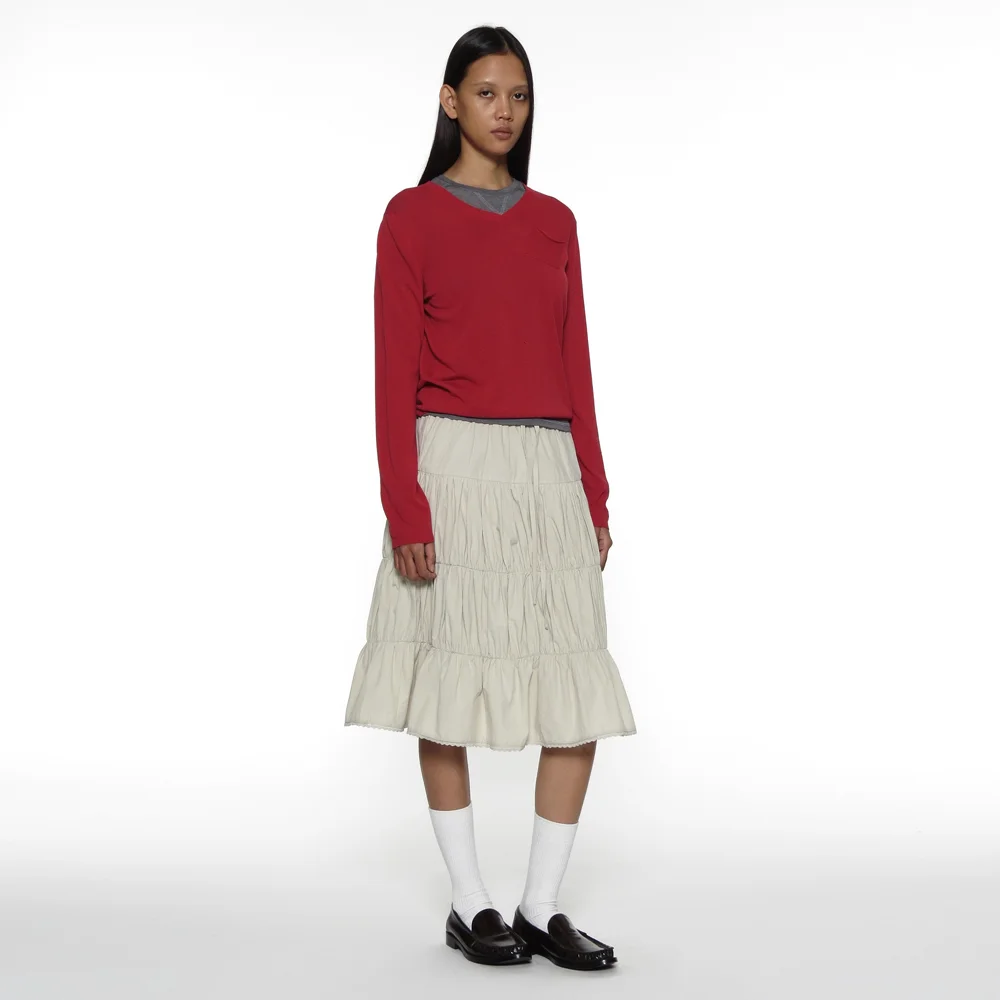 PWC LACE TRIM TIERED MIDI SKIRT_BEIGE