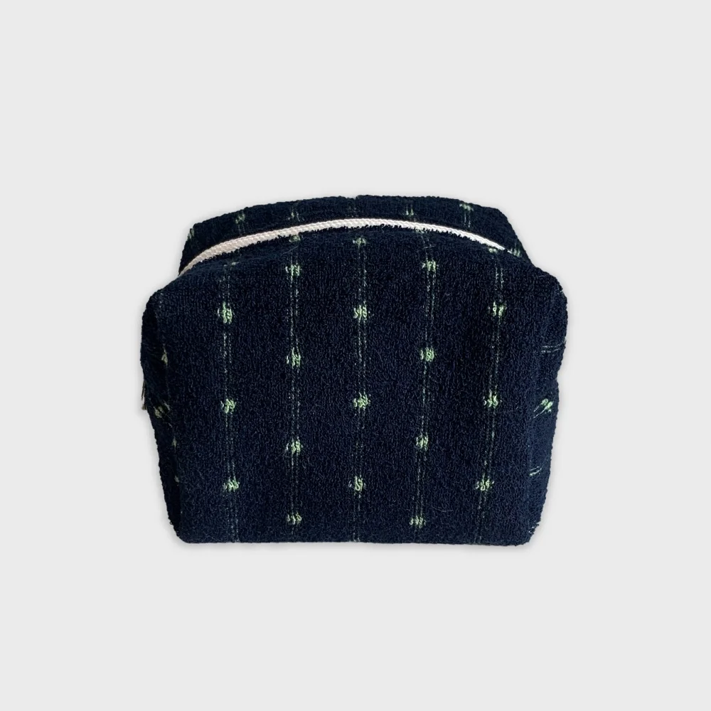 毛圈布 化妝袋 (圓點 海軍藍, S/L)
