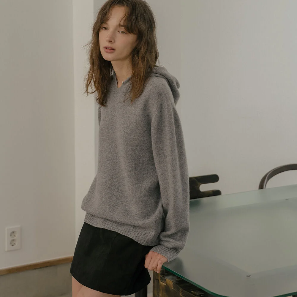 Wholegarment Wool hood Knit _Gray