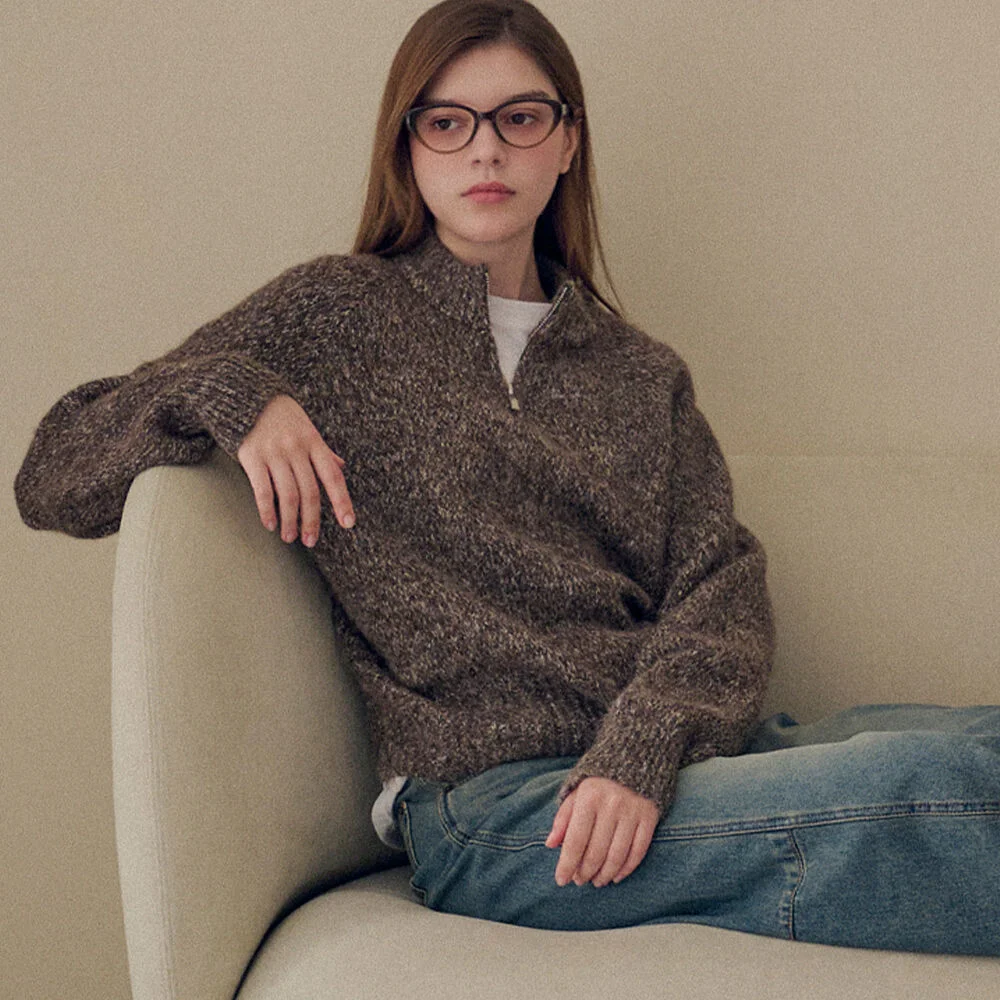 Boucle half zip knit_3 Colors