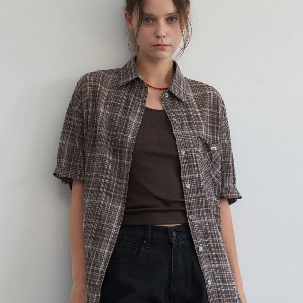 ADELLE CHECK ROLL-UP HALF SHIRT 2COL_BROWN