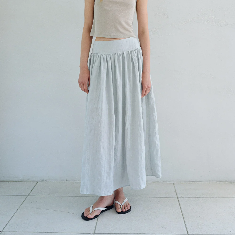 WRINKLE FLARE SLIT SKIRT_MISTY BLUE
