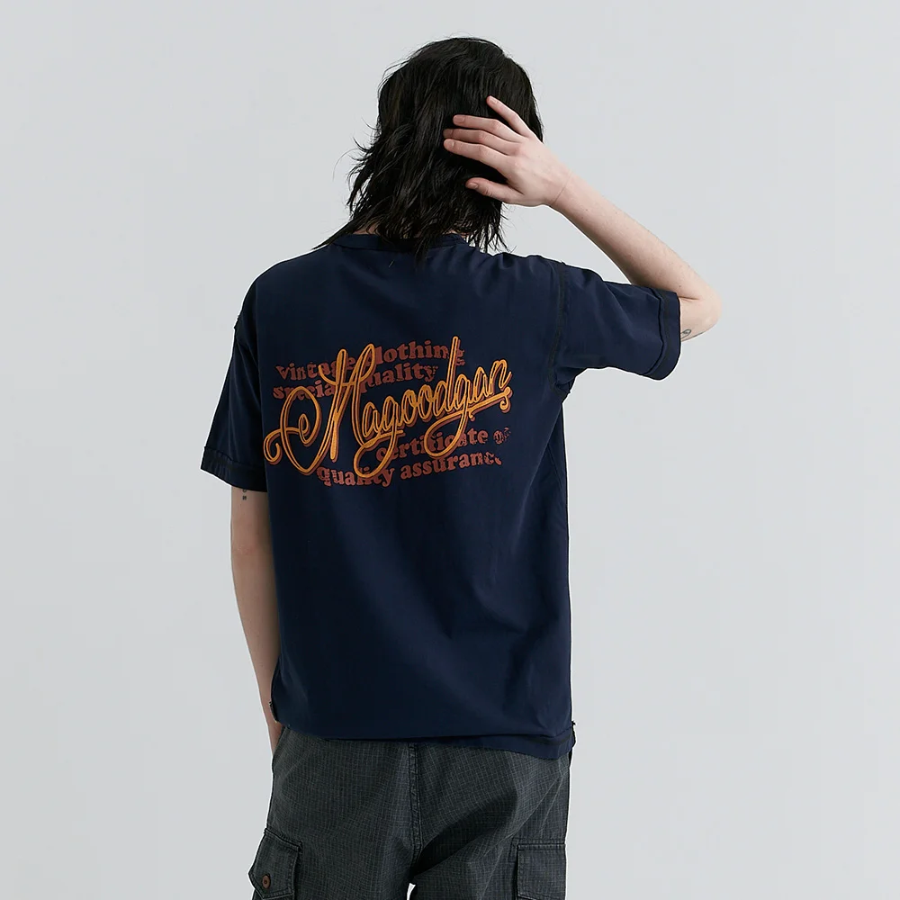 Swagver 3594 復古服飾 微寬鬆版型 海軍藍 短袖T恤