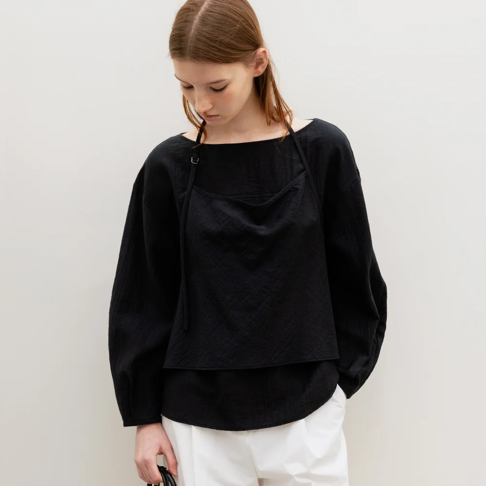Etole Halter Layered Blouse Navy