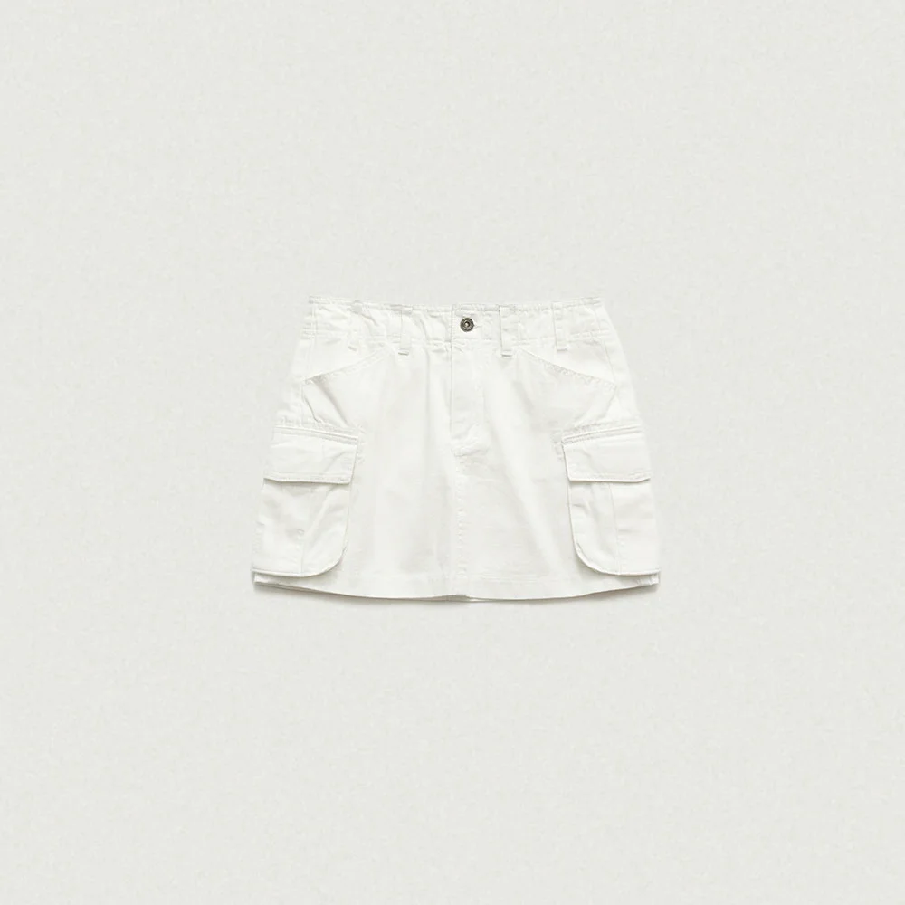 Heather Cargo Mini Skirt_White