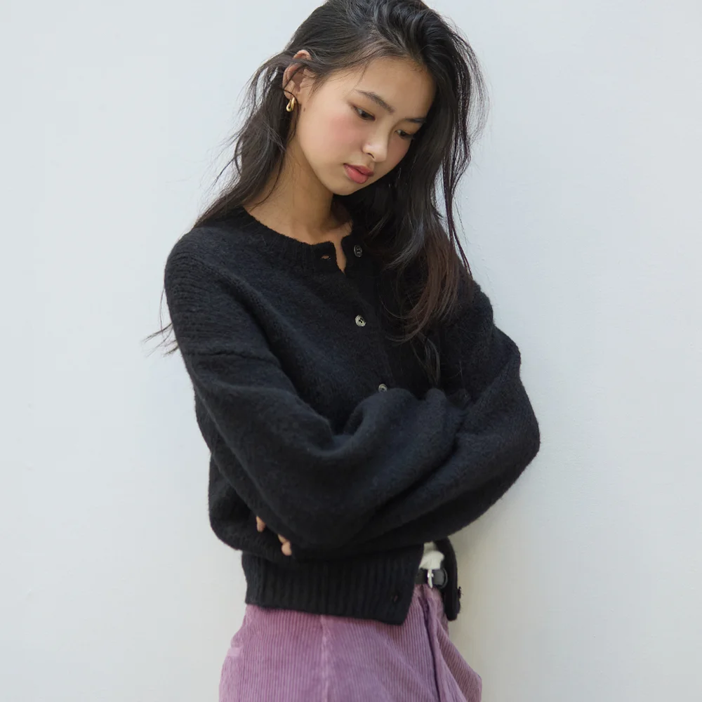 CLOUD WOOL KNIT CARDIGAN BLACK