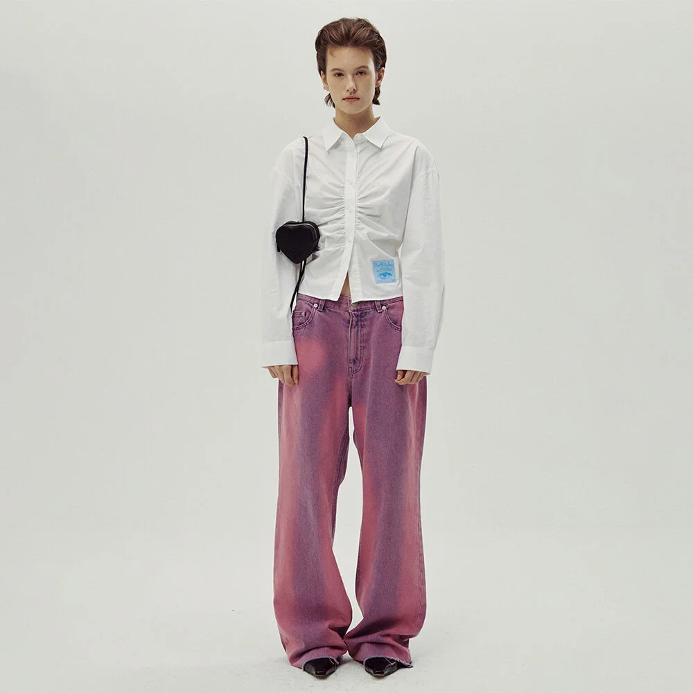 Vertical Line Washed Jeans (Vintage Pink)