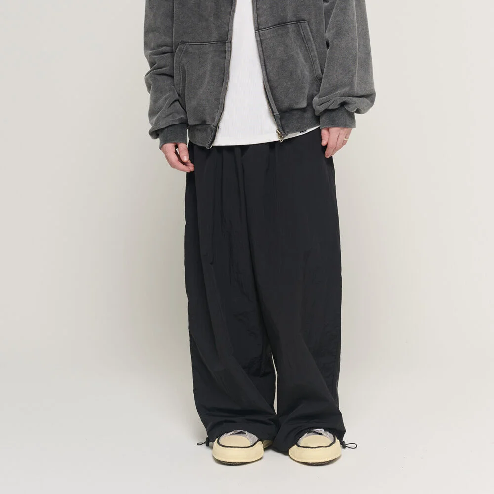 NYLON LOOP STRING WIDE PANTS (BLACK)
