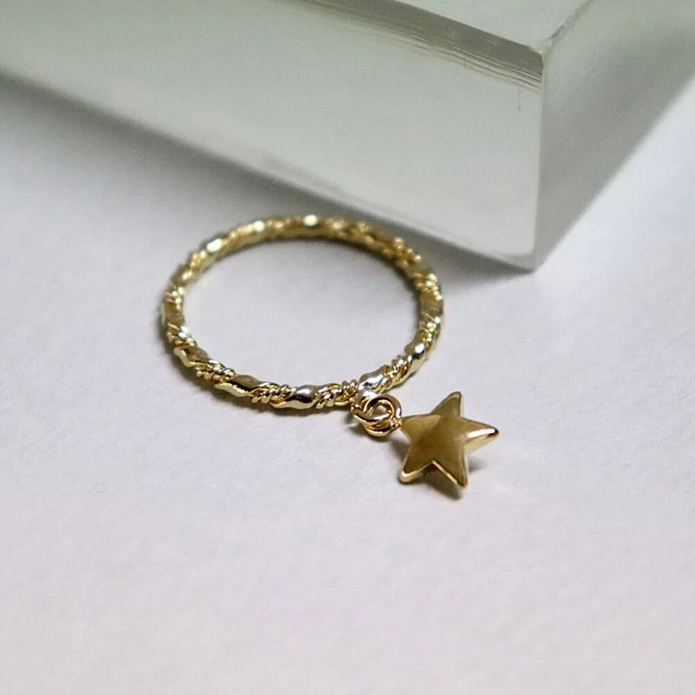 Double twist star drop Ring 雙 扭結 環 星星 搖擺墜飾 戒指