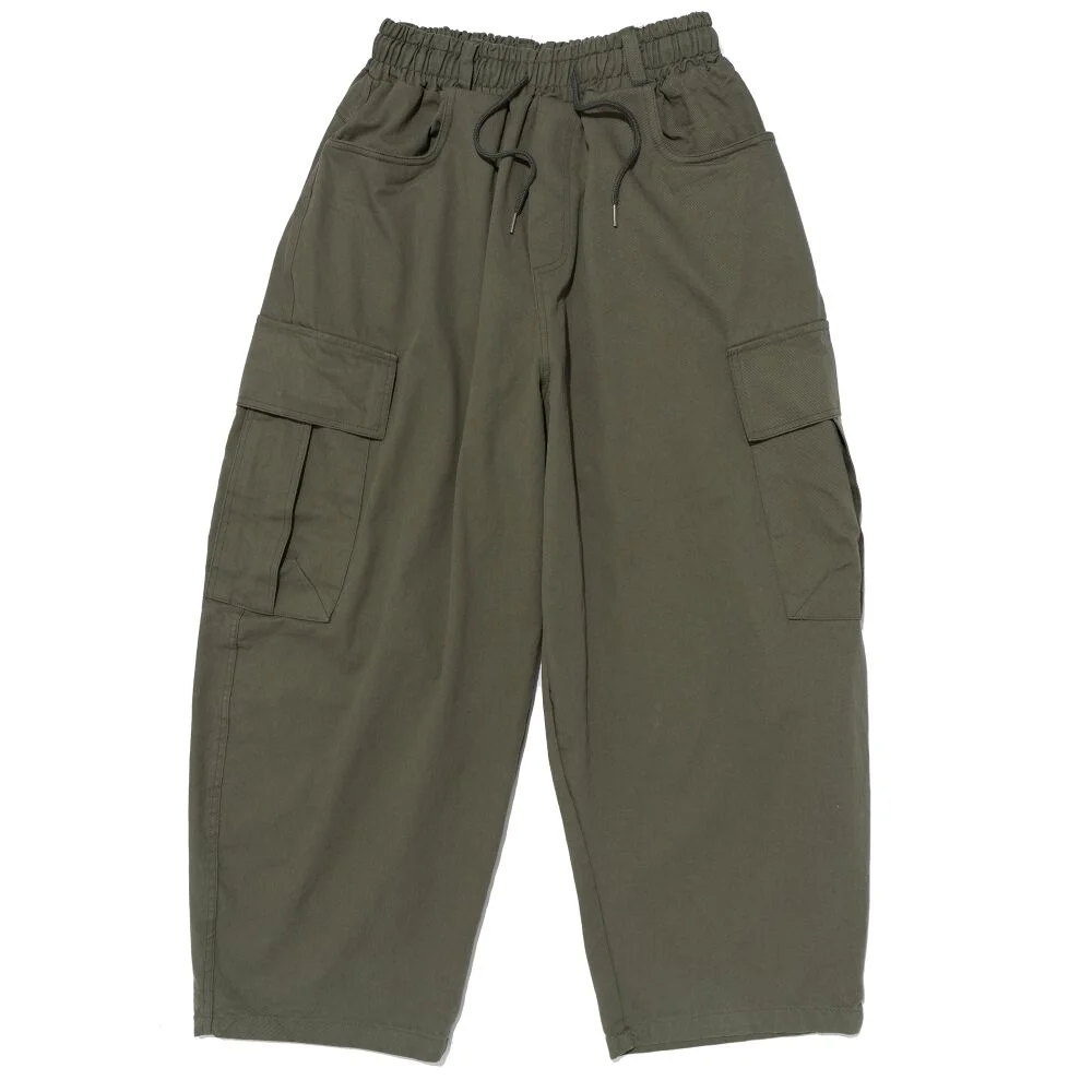 WASHED COTTON CURVED BIG CARGO PANTS (KHAKI)