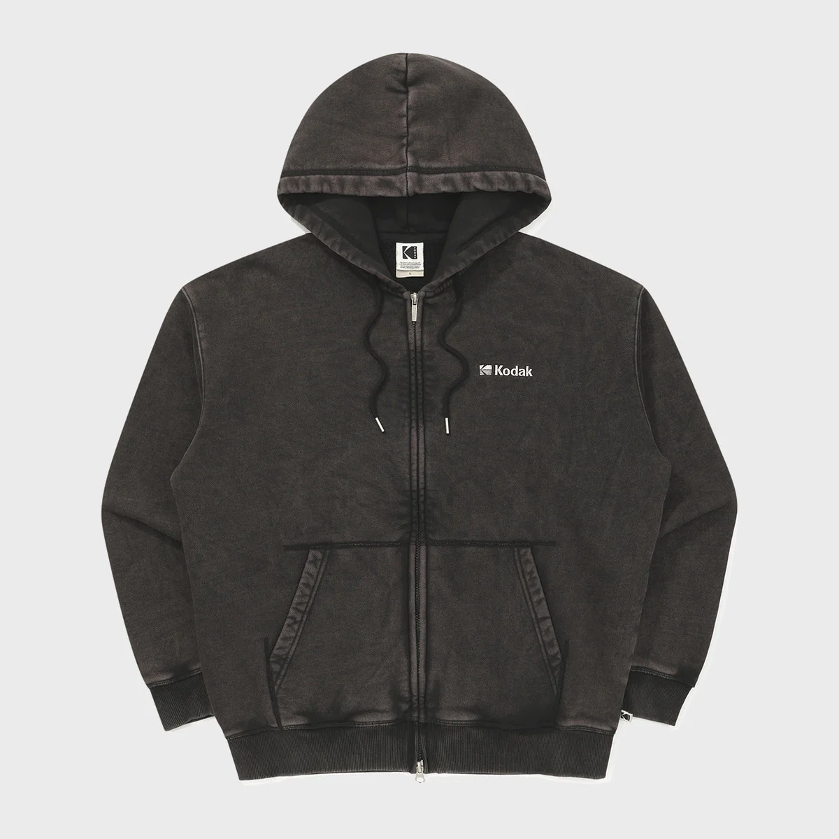Flash 雪花 水洗 加絨 連帽拉鍊外套 BLACK