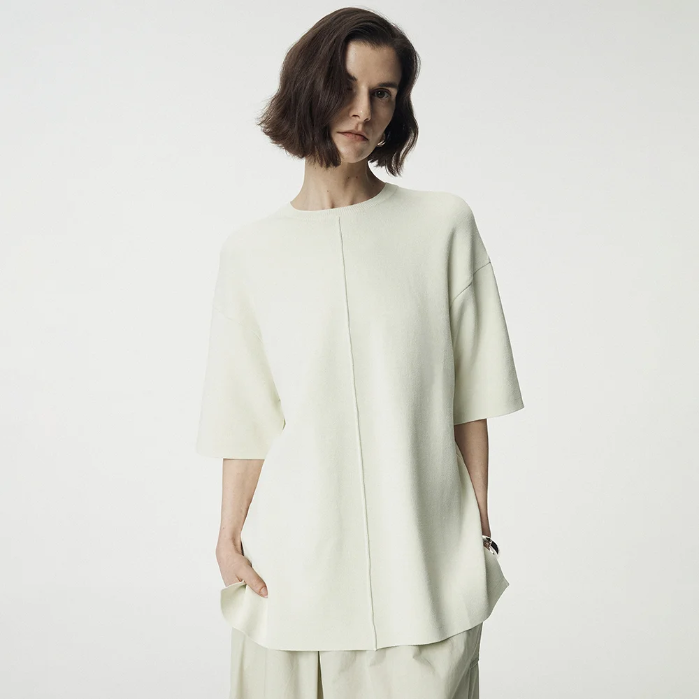 Double Faced Crew Neck Pullover_Green Tea
