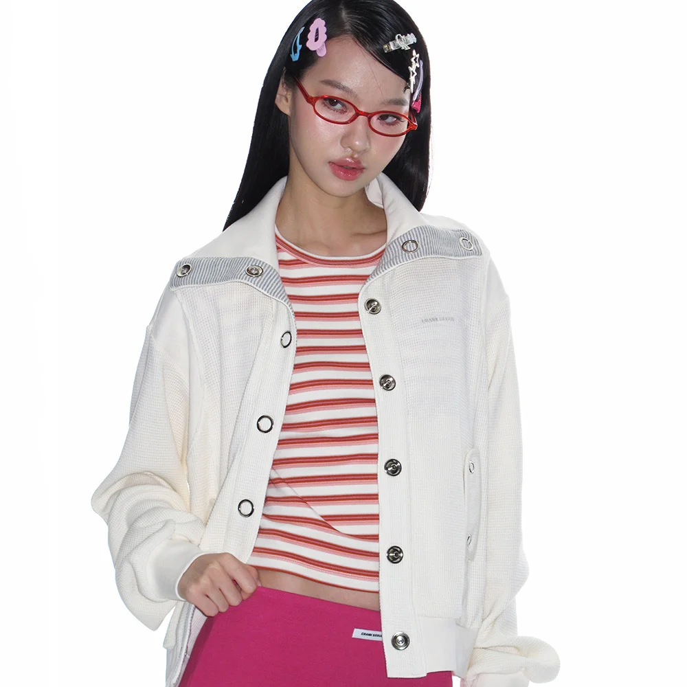 WAFFLE JERSEY EYELET JACKET_IVORY