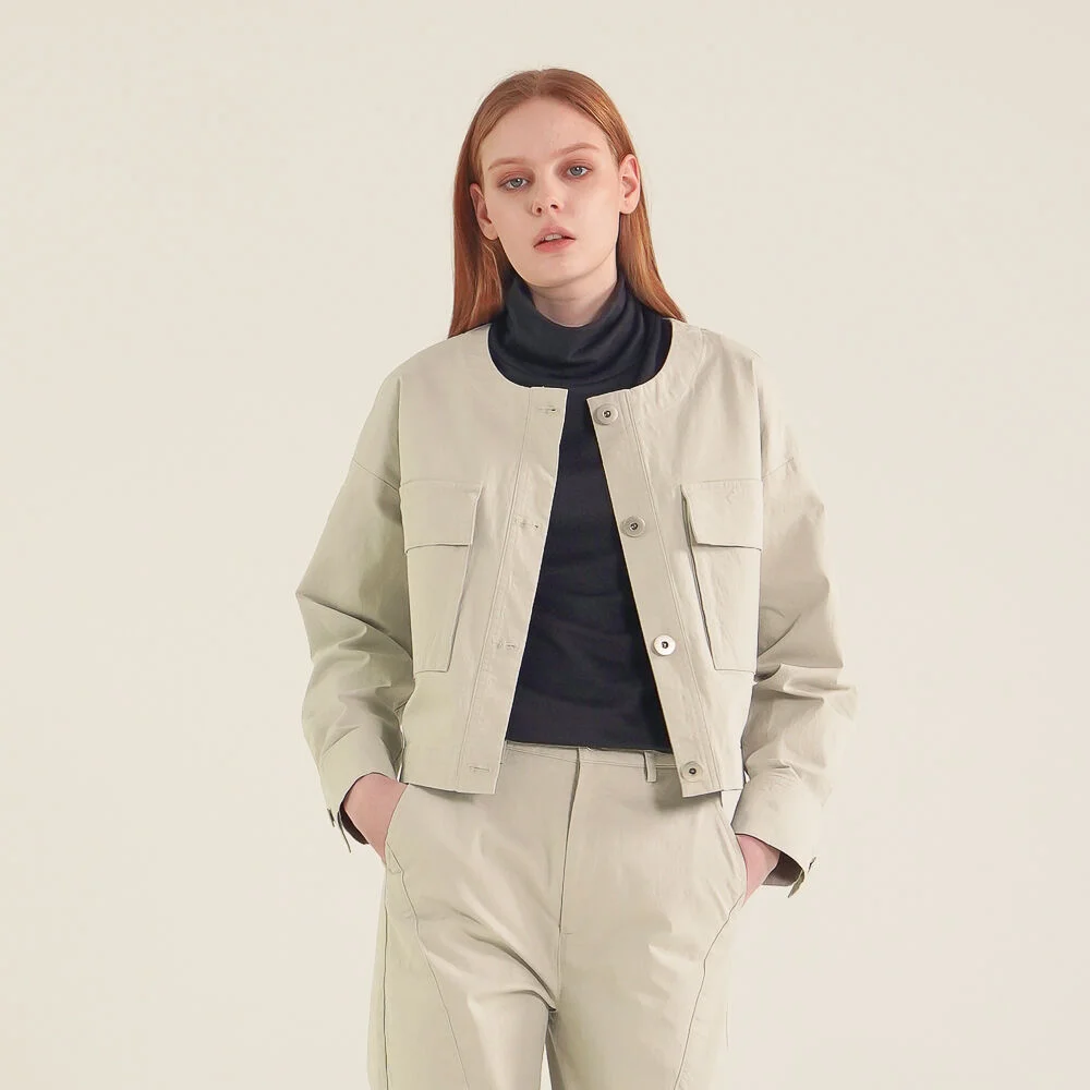 Round Neck Cropped Jacket_Mt.Green
