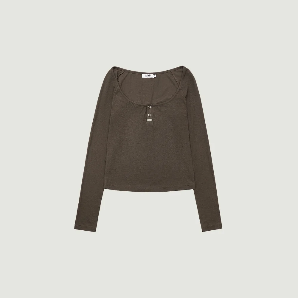 LIV HENRY NECK T-SHIRT (BROWN)